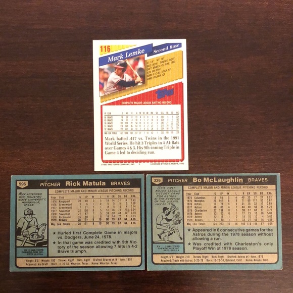 Vintage Topps MLB Atlanta Braves Baseball Card Bundle - Picture 2 of 8